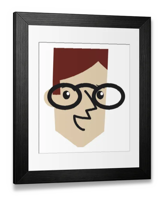 Framed Print : Digital cartoon of man wearing oversized spectacles