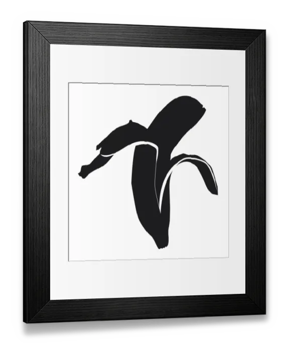 Framed Print : Black and white digital illustration of partly peeled banana Framed Print : Black and white digital illustration of partly peeled banana