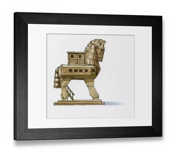 Framed Print : Illustration of large wooden horse built as tourist attraction for children, Troy