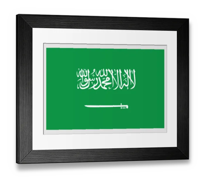 Framed Print : Illustration state and Military flag of the Kingdom of Saudi Arabia, with white Thuluth script and sword on green field Framed Print : Illustration state and Military flag of the Kingdom of Saudi Arabia, with white Thuluth script and sword on green field