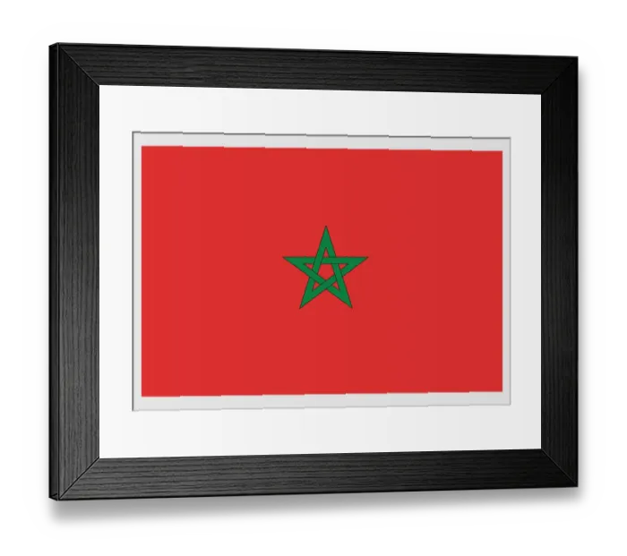 Framed Print : Illustration of flag of Morocco with black-bordered green interwoven star on red field Framed Print : Illustration of flag of Morocco with black-bordered green interwoven star on red field