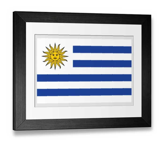Framed Print : Illustration national flag of Uruguay, with field of nine equal horizontal, alternating white and blue stripes, Sun of May at hoist Framed Print : Illustration national flag of Uruguay, with field of nine equal horizontal, alternating white and blue stripes, Sun of May at hoist