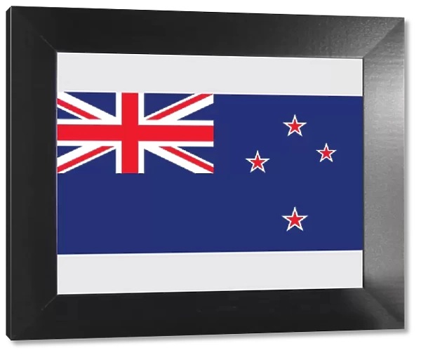 Illustration of flag of New Zealand, a defaced blue ensign with Union Jack in canton, and four red stars with white borders on blue field