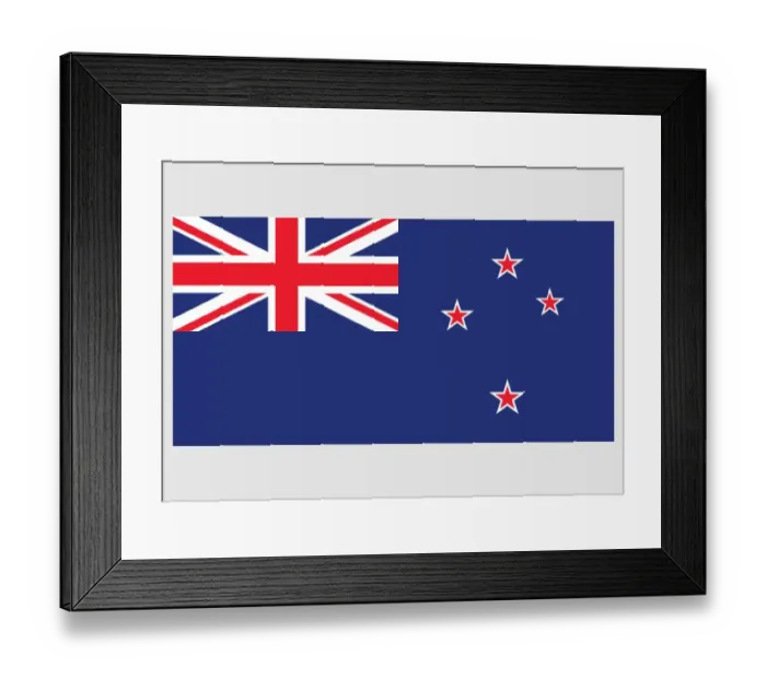 Framed Print : Illustration of flag of New Zealand, a defaced blue ensign with Union Jack in canton, and four red stars with white borders on blue field Framed Print : Illustration of flag of New Zealand, a defaced blue ensign with Union Jack in canton, and four red stars with white borders on blue field