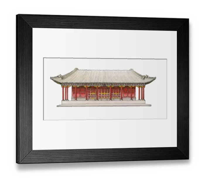 Framed Print : Illustration of traditional Chinese single-eaved hall Framed Print : Illustration of traditional Chinese single-eaved hall