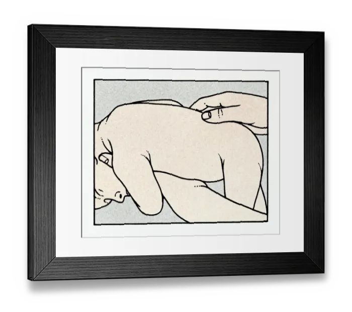 Framed Print : Illustration showing physical examination of babys spine curvature and vertebrae by moving thumb down back Framed Print : Illustration showing physical examination of babys spine curvature and vertebrae by moving thumb down back