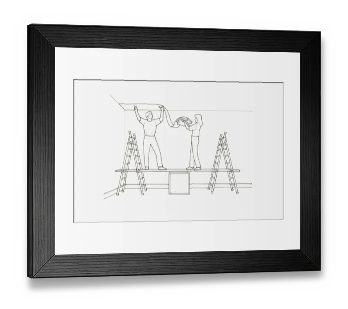 Framed Print : Black and white illustration of couple hanging wallpaper Framed Print : Black and white illustration of couple hanging wallpaper