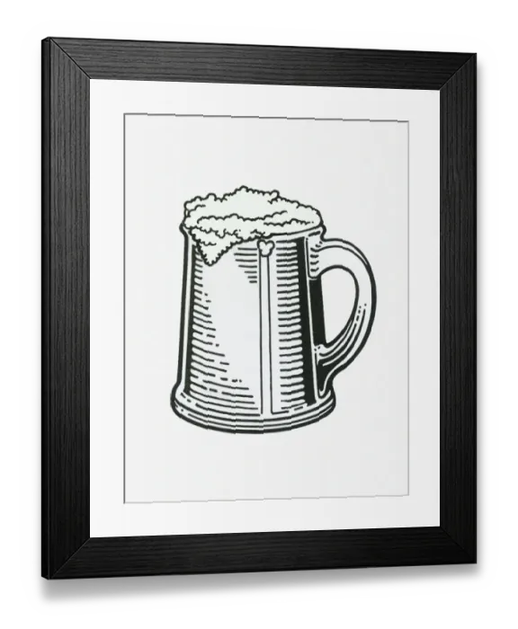 Framed Print : Black and white illustration of Guinness in tankard Framed Print : Black and white illustration of Guinness in tankard