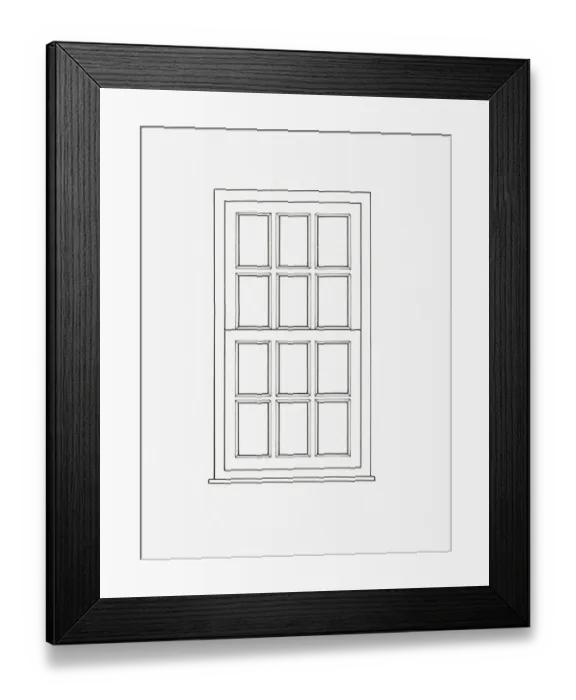 Framed Print : Black and white illustration of sash window Framed Print : Black and white illustration of sash window