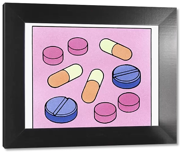 Illustration of colourful pills and capsules