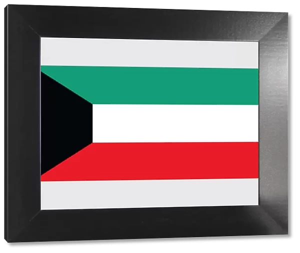 Illustration of flag of Kuwait, a horizontal tricolor of green, white and red with black trapezium on hoist side
