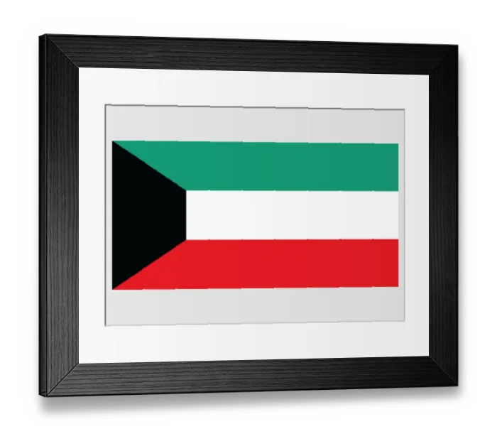 Framed Print : Illustration of flag of Kuwait, a horizontal tricolor of green, white and red with black trapezium on hoist side