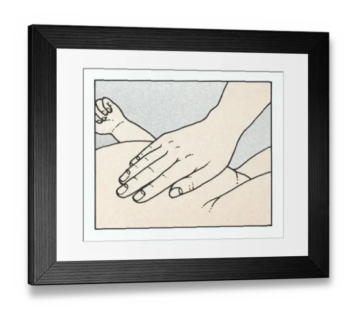 Framed Print : Illustration showing physical examination of babys abdomen to check for organ enlargement or abnormalities immediately after birth Framed Print : Illustration showing physical examination of babys abdomen to check for organ enlargement or abnormalities immediately after birth