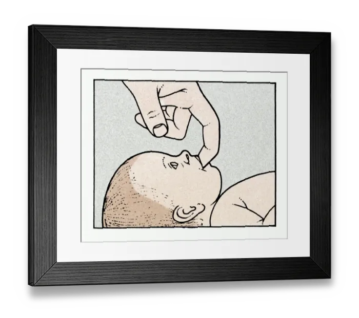 Framed Print : Illustration showing physical examination of babys mouth and palate immediately after birth Framed Print : Illustration showing physical examination of babys mouth and palate immediately after birth