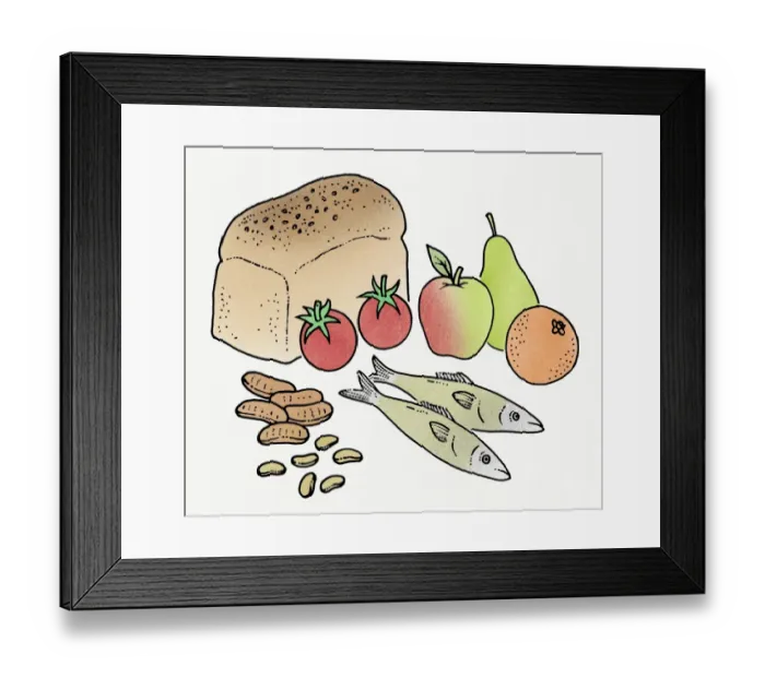 Framed Print : Illustration of ingredients for a balanced diet Framed Print : Illustration of ingredients for a balanced diet
