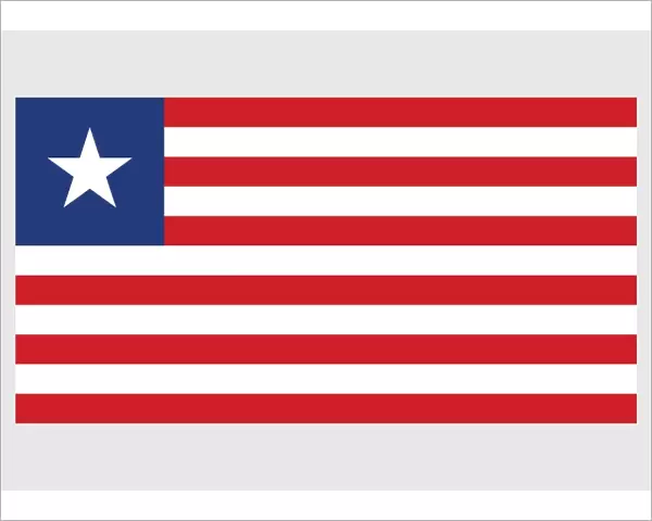 Illustration of flag of Liberia, with eleven red and white stripes and white star on blue square at hoist