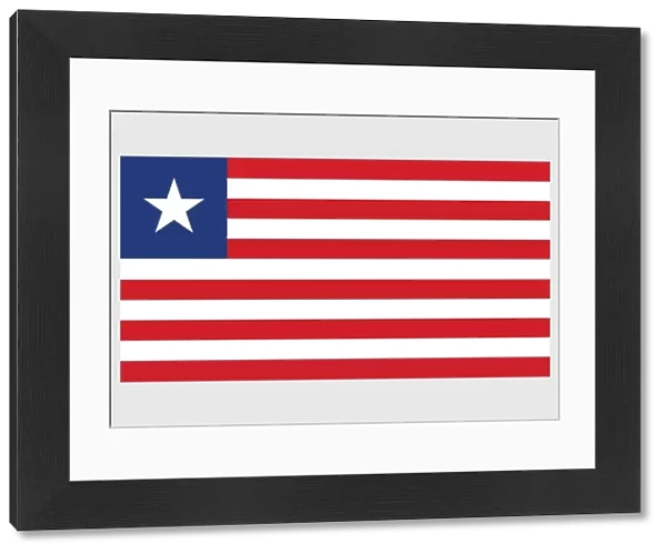 Illustration of flag of Liberia, with eleven red and white stripes and white star on blue square at hoist