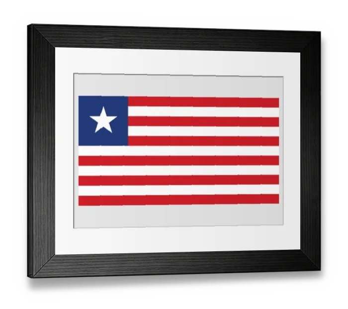 Framed Print : Illustration of flag of Liberia, with eleven red and white stripes and white star on blue square at hoist Framed Print : Illustration of flag of Liberia, with eleven red and white stripes and white star on blue square at hoist