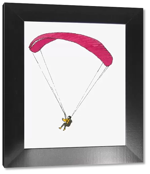 Illustration of paraglider in mid-air