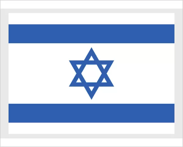 Illustration of flag of Israel, with blue Star of David between two horizontal blue stripes on white field