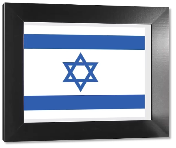 Illustration of flag of Israel, with blue Star of David between two horizontal blue stripes on white field