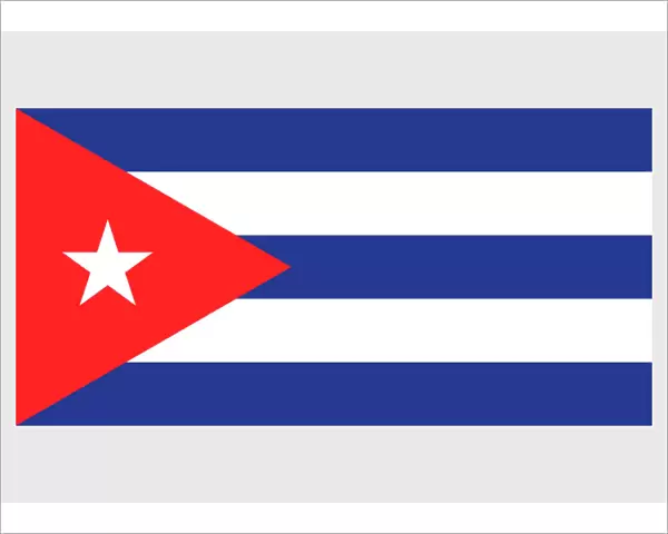 Illustration of flag of Cuba, with field of five blue and white stripes, and red equilateral triangle and white 5-pointed star in middle