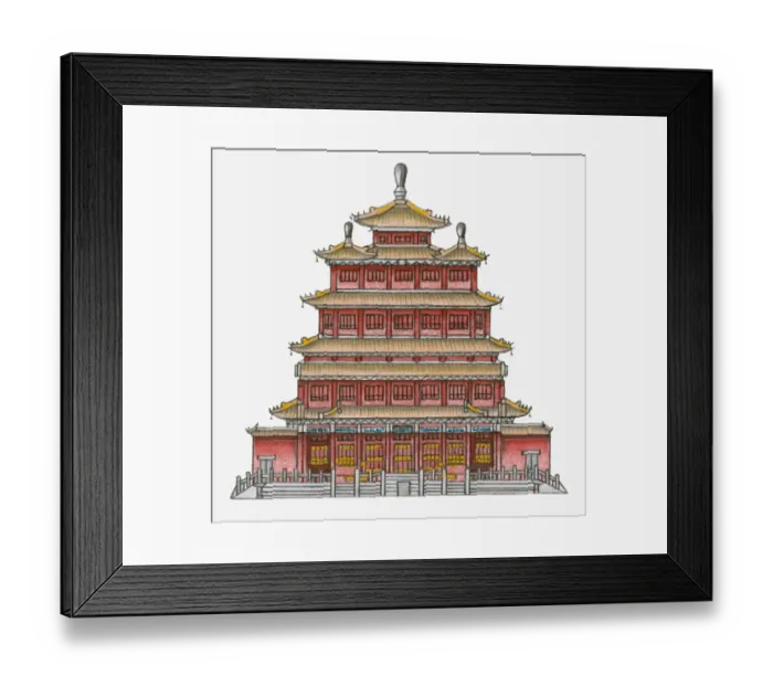 Framed Print : Illustration of traditional Chinese storied pavilion Framed Print : Illustration of traditional Chinese storied pavilion