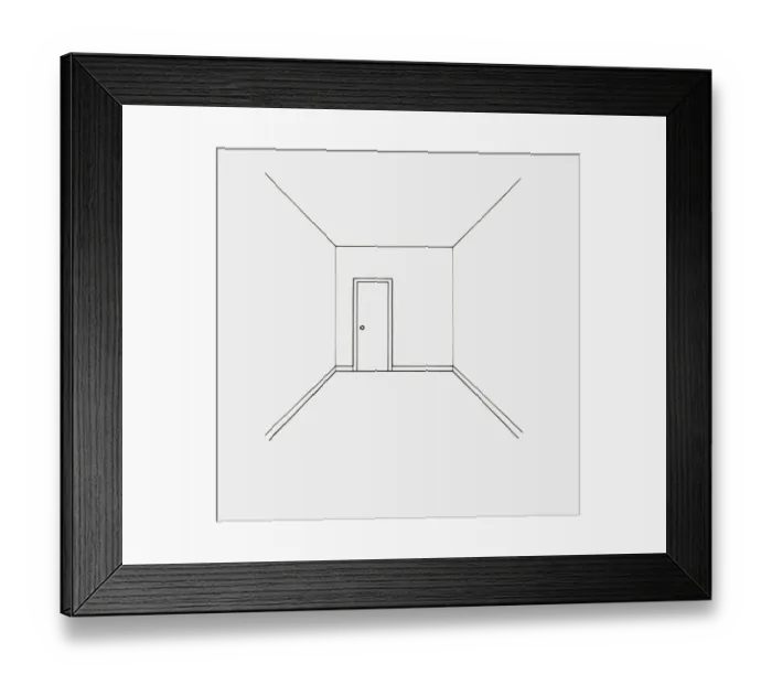 Framed Print : Black and white illustration of simple room plan