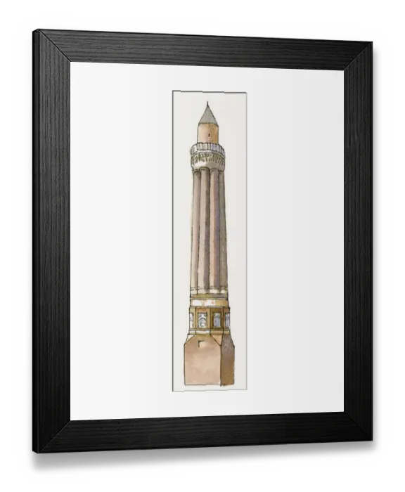 Framed Print : Illustration of fluted minaret, Yivli Minare Mosque, Antalya