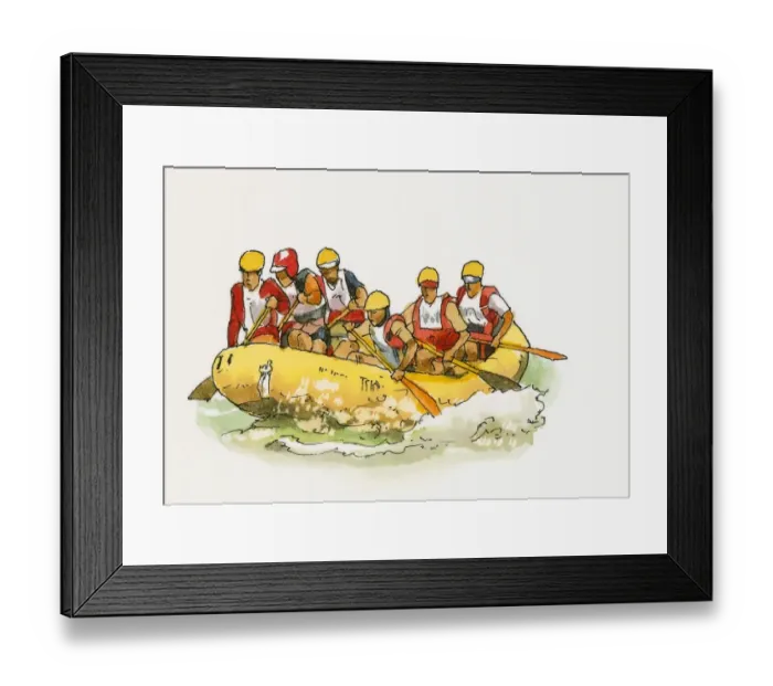 Framed Print : Illustration of tourists whitewater Rafting rafting Framed Print : Illustration of tourists whitewater Rafting rafting
