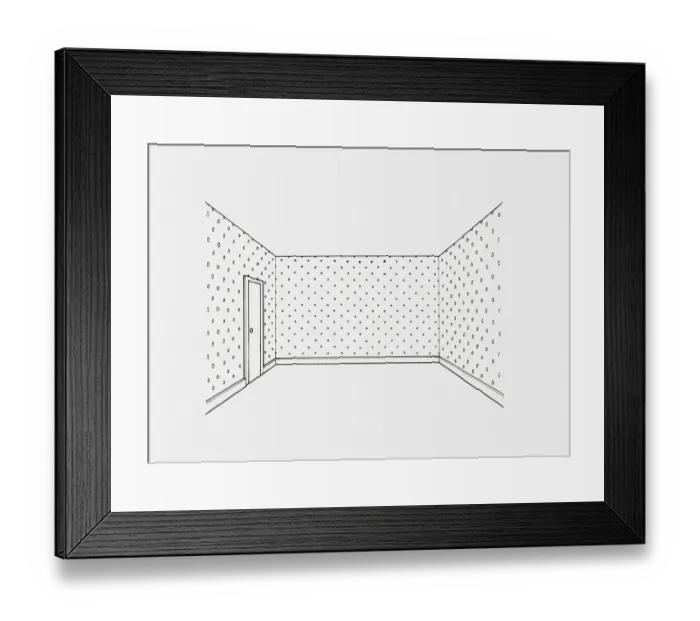 Framed Print : Black and white illustration of wallpaper on walls decorated with simple repetitive pattern