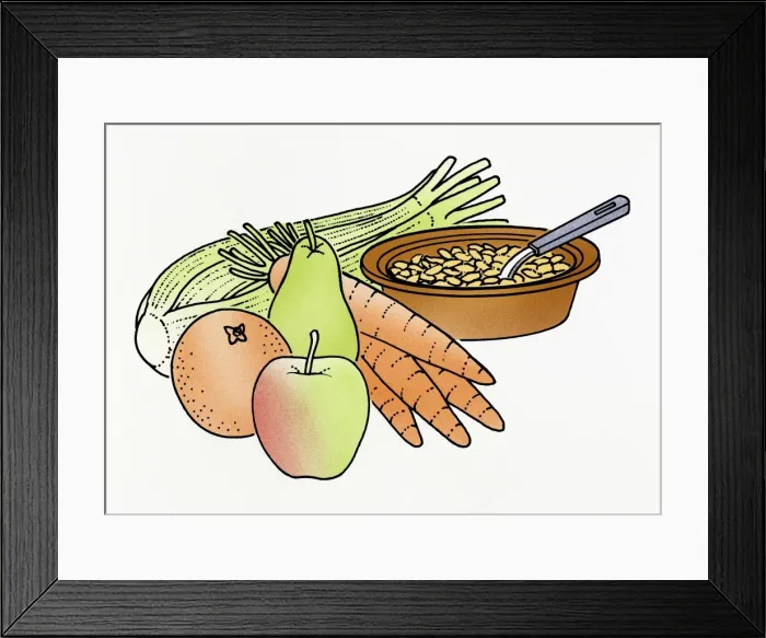 Framed Print : Illustration of ingredients for a balanced diet Framed Print : Illustration of ingredients for a balanced diet