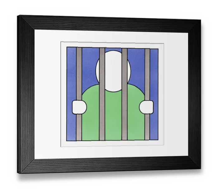 Framed Print : Illustration of toddler behind stair guard Framed Print : Illustration of toddler behind stair guard