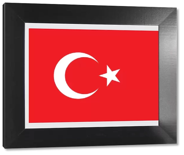Illustration of flag of Turkey, with white crescent moon and five-pointed star on red field