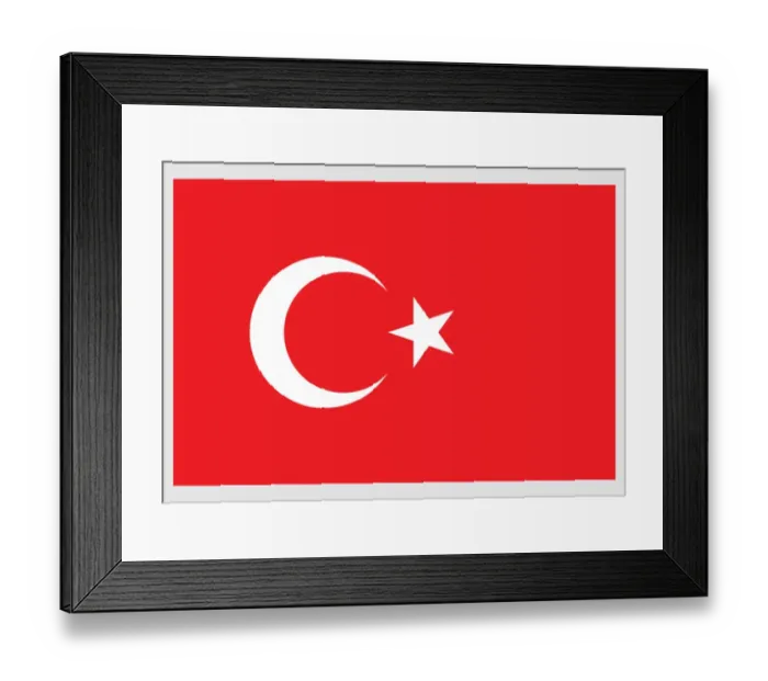 Framed Print : Illustration of flag of Turkey, with white crescent moon and five-pointed star on red field