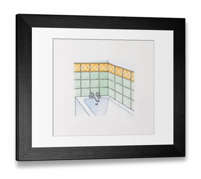 Framed Print : Illustration of tiles on bathroom wall surrounding bath Framed Print : Illustration of tiles on bathroom wall surrounding bath