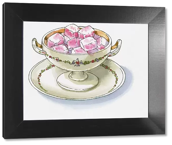 Illustration of Turkish Delight in elegant bowl