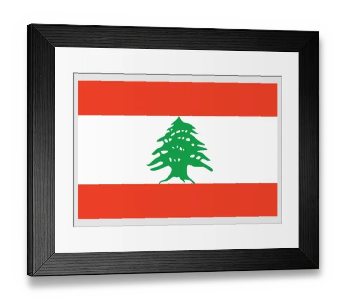Framed Print : Illustration of flag of Lebanon, white stripe between two horizontal red stripes, with green cedar in center Framed Print : Illustration of flag of Lebanon, white stripe between two horizontal red stripes, with green cedar in center