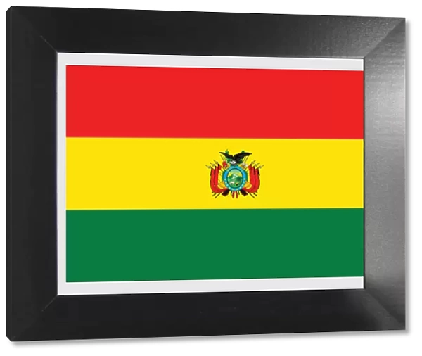 Illustration of civil flag and ensign of Bolivia, a horizontal tricolor of red, yellow, and green with Bolivian coat of arms in centre