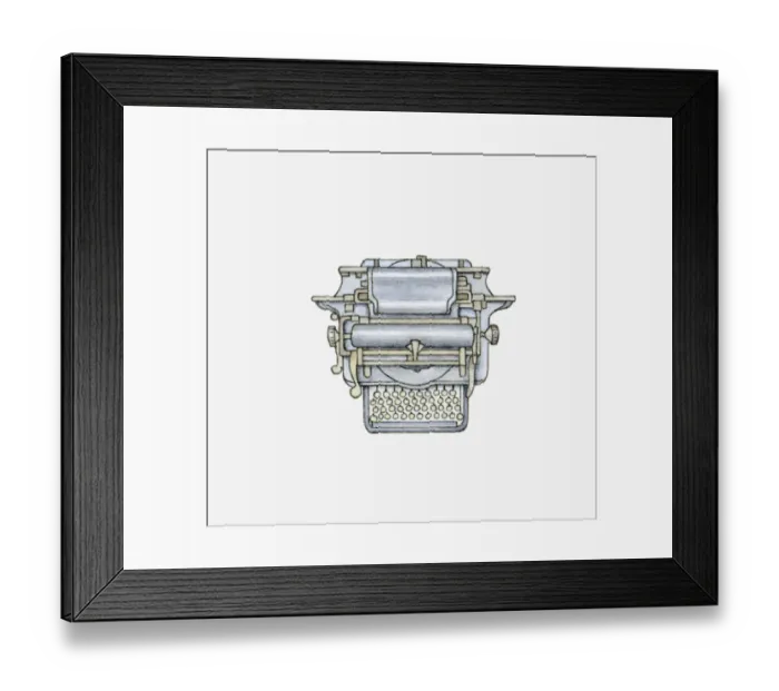 Framed Print : Black and white llustration of 19th century typewriter Framed Print : Black and white llustration of 19th century typewriter