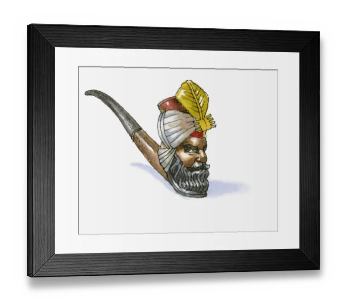 Framed Print : Illustration of hand-carved pipe with bowl in shape of sultans head, from Ankara region of western Anatolia
