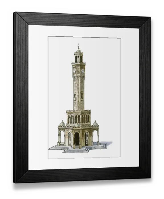 Framed Print : Illustration of Clock Tower, Konak, built in 1902 Framed Print : Illustration of Clock Tower, Konak, built in 1902