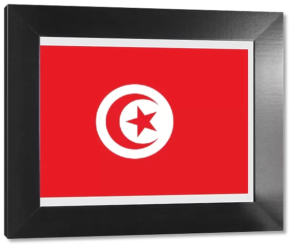 Illustration of flag of Tunisia, a red field with white circle in middle containing red crescent around five-pointed star