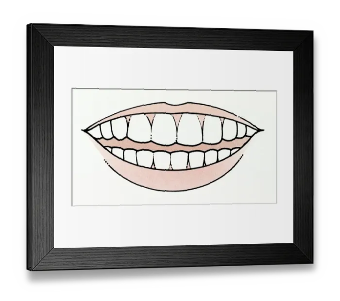 Framed Print : Illustration of mouth showing healthy set of teeth