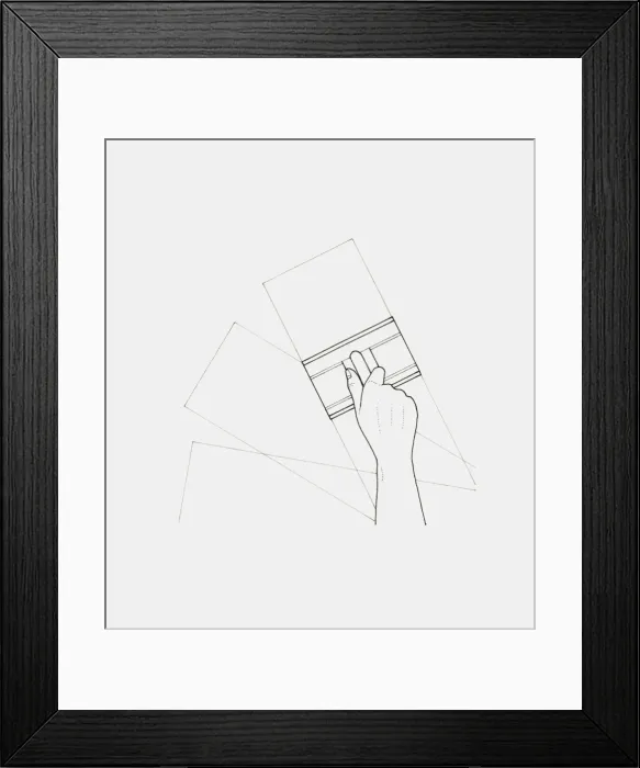 Framed Print : Black and white illustration of hand holding plastering trowel against flat surface Framed Print : Black and white illustration of hand holding plastering trowel against flat surface