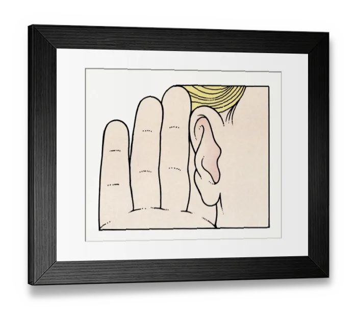 Framed Print : Illustration of childs hand held up to ear Framed Print : Illustration of childs hand held up to ear