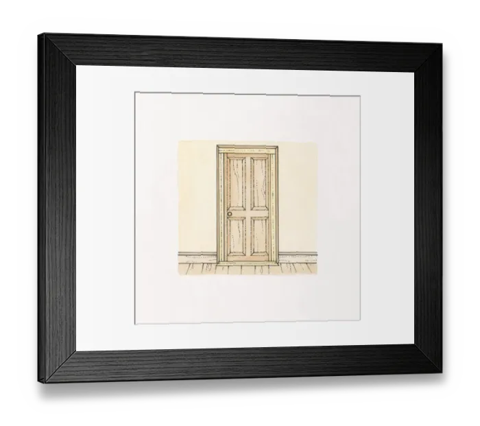 Framed Print : Illustration of bare wood internal door and wooden floor Framed Print : Illustration of bare wood internal door and wooden floor