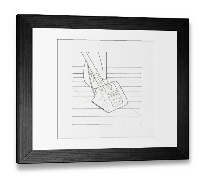 Framed Print : Black and white illustration of drum floor sander moving in slanted direction Framed Print : Black and white illustration of drum floor sander moving in slanted direction