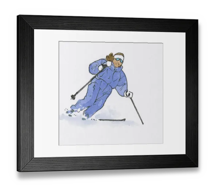 Framed Print : Illustration of woman downhill skiing