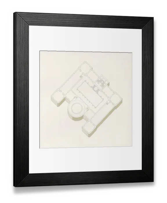 Framed Print : Black and white floorplan illustration of the National Museum of Irelands first floor